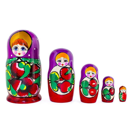 Set of 5 Traditional in Purple Scarf Nesting Dolls  6 Inches in Purple color