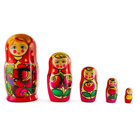 Set of 5 Traditional in Pink Scarf Nesting Dolls  6 Inches in pink color,  shape