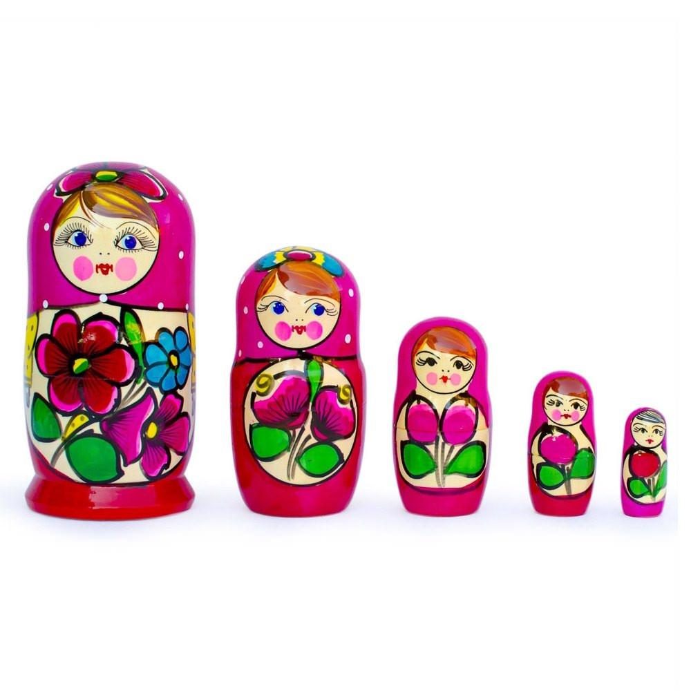 Set of 5 Traditional in Amaranth Scarf Nesting Dolls 6 Inches in Multi color,  shape