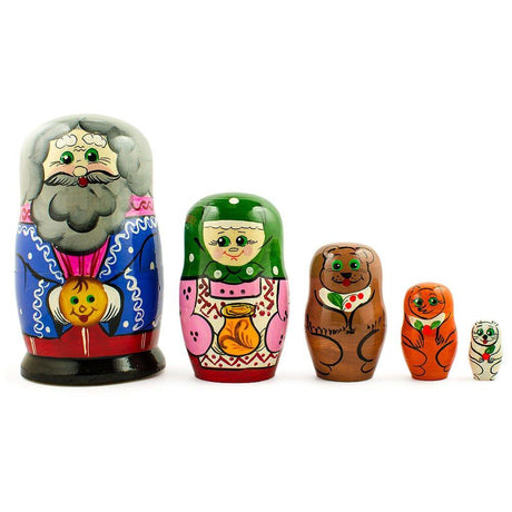 Kolobok, Babushka and Dedushka Fairy Tale Nesting Dolls 7 Inches in Multi color