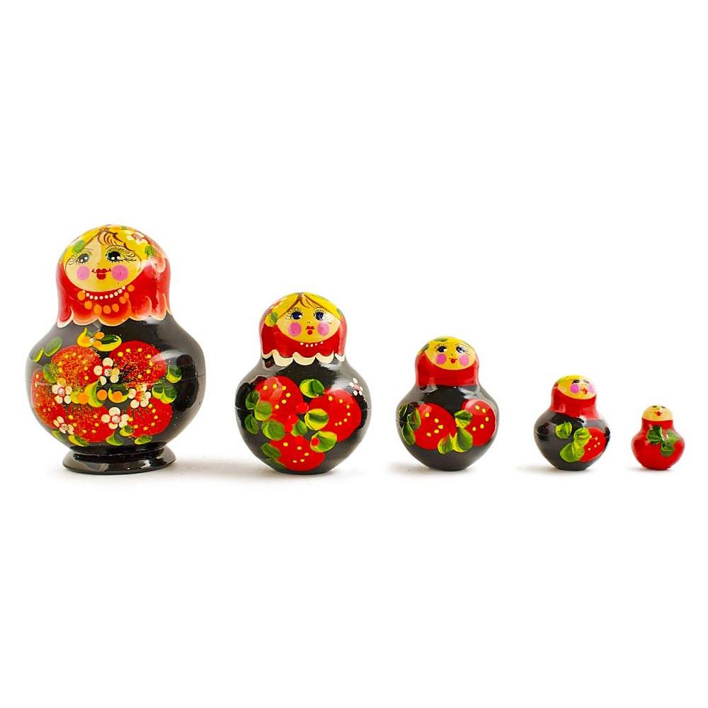 Set of 5 Elena Red Dress Wooden Nesting Dolls 4.75 Inches in Red color,  shape