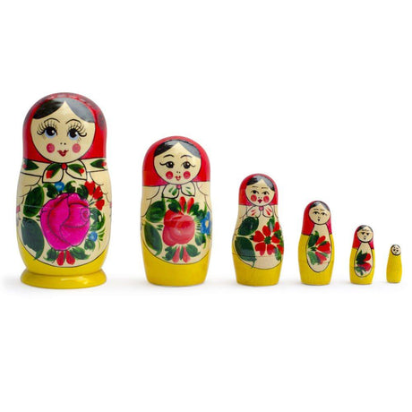Set of 6 Wooden Dolls Nesting Dolls Semenov Matryoshka 5.75 Inches in Red color
