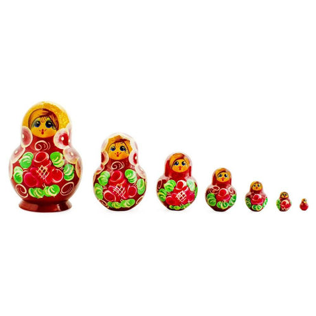 Set of 7 Red and Green Dress  Nesting Dolls 3.5 Inches in Red color,  shape
