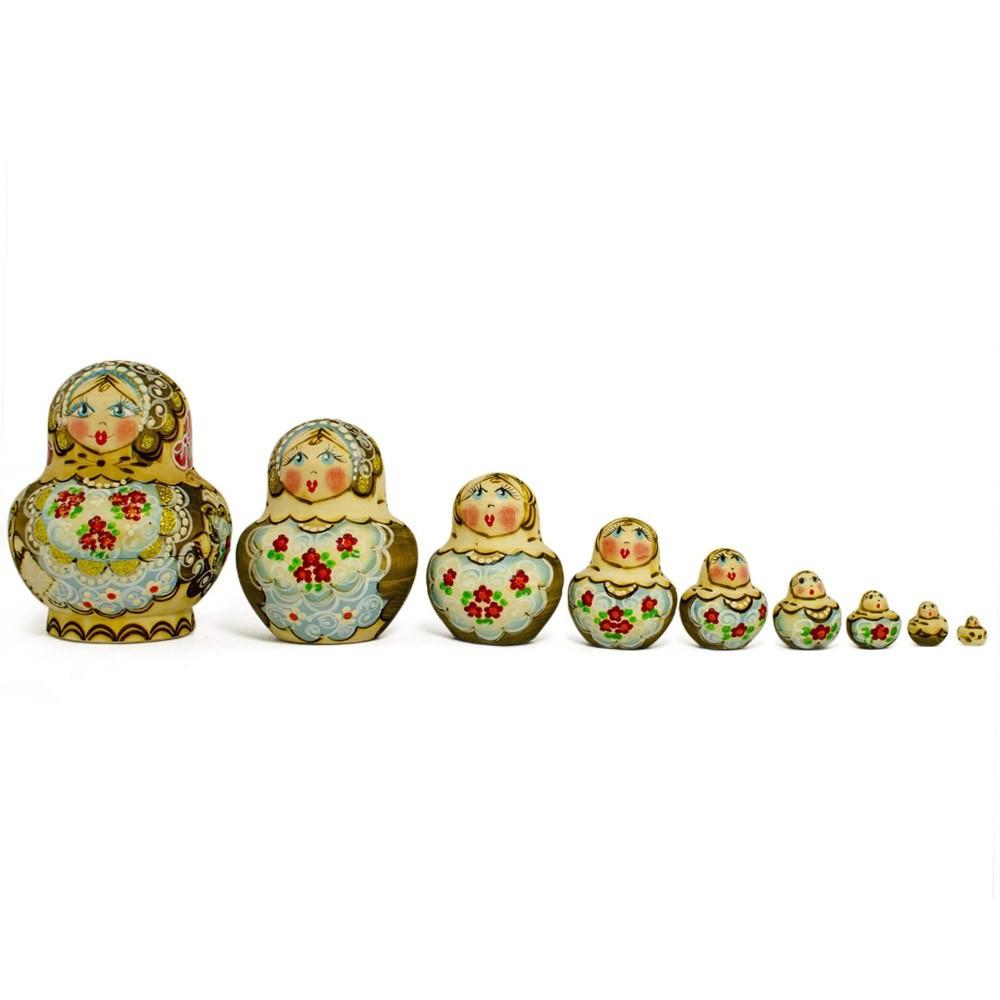 Set of 10 Pyrography Wood burned Nesting Dolls 5 Inches in Multi color,  shape