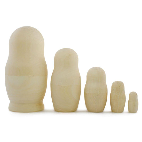 Set of 5 Blank Unpainted Unfinished Wooden Nesting Dolls 5.75 Inches in Beige color,  shape