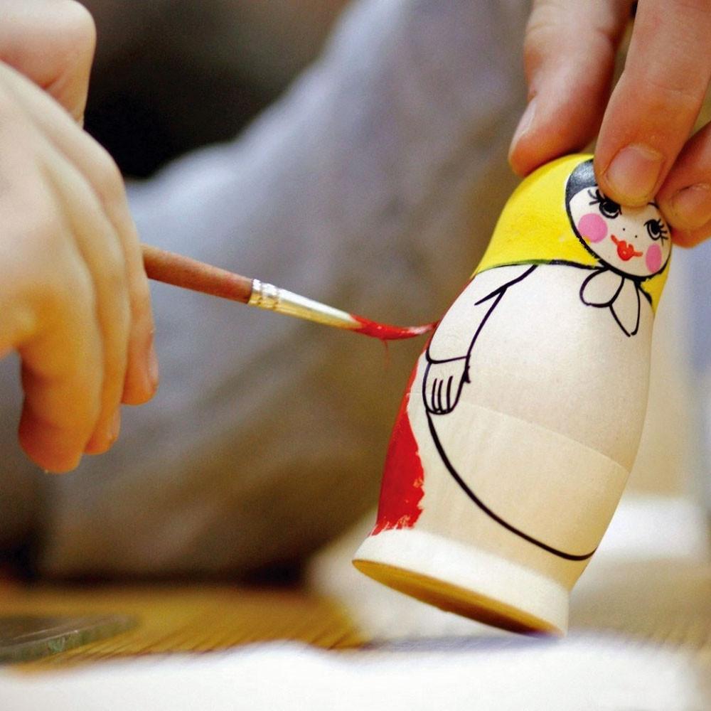 BestPysanky online gift shop sells unfinished wooden nesting figurines matryoshka paints diy craft blanks painting wood beige abstract set pieces brushes design guide instructions natural perfect projects gift-ready packaging folk art collectible display shelf gift