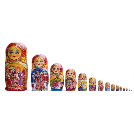 Set of 15 Cartoon Wooden  Nesting Dolls 13 Inches in Multi color