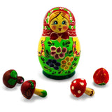 The Girl with 4 Mushrooms Wooden Nesting Doll 5 Inches in Multi color