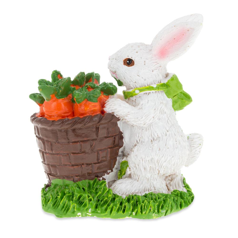 Resin Bunny with Easter Basket Full of Carrots 3 Inches in White color