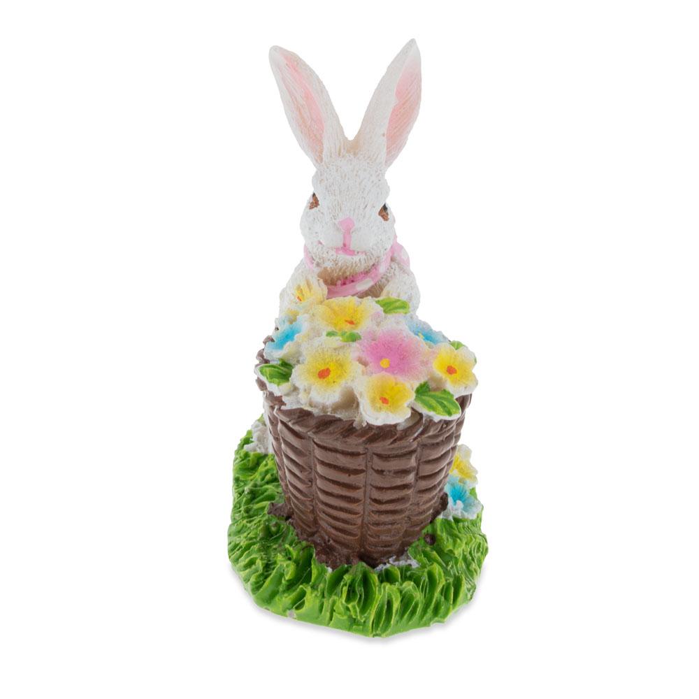 Bunny with Easter Basket full of Flowers 3 Inches ,dimensions in inches: 3 x 3.85 x 2.5
