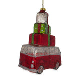 Groovy Hippie's Retro Bus - Blown Glass Christmas Ornament ,dimensions in inches: 5.5 x 4.1 x