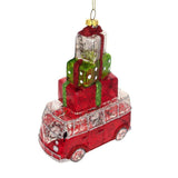 Glass Groovy Hippie's Retro Bus - Blown Glass Christmas Ornament in Red color