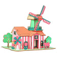 Windmill Model Kit - Wooden Laser-Cut 3D Puzzle (82 Pcs) in Pink color,  shape