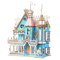 Decorated House Model Kit - Wooden Laser-Cut 3D Puzzle 174 Pieces in Blue color