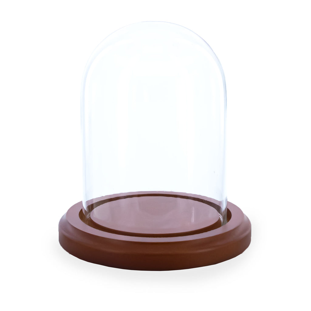 Walnut Wood Base Glass Dome 4 Inches x 3 Inches in Clear color