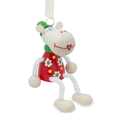 Jumping Cow Wooden Doll on a Spring 4 Inches in Multi color,  shape