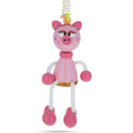 Pig Wooden Doll on a Spring 6 Inches in Pink color
