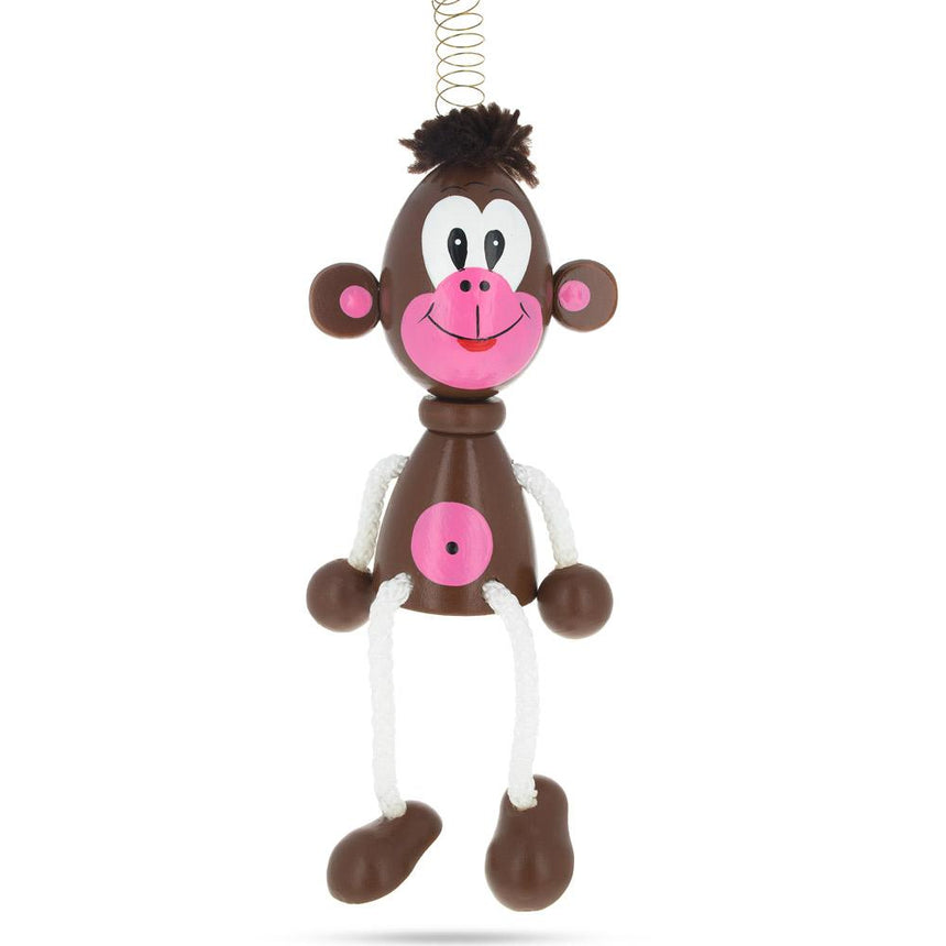 Monkey Wooden Doll on a Spring 6 Inches in Multi color