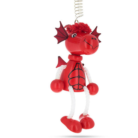 Wood Red Dragon Wooden Doll on a Spring 5.7 Inches in red color