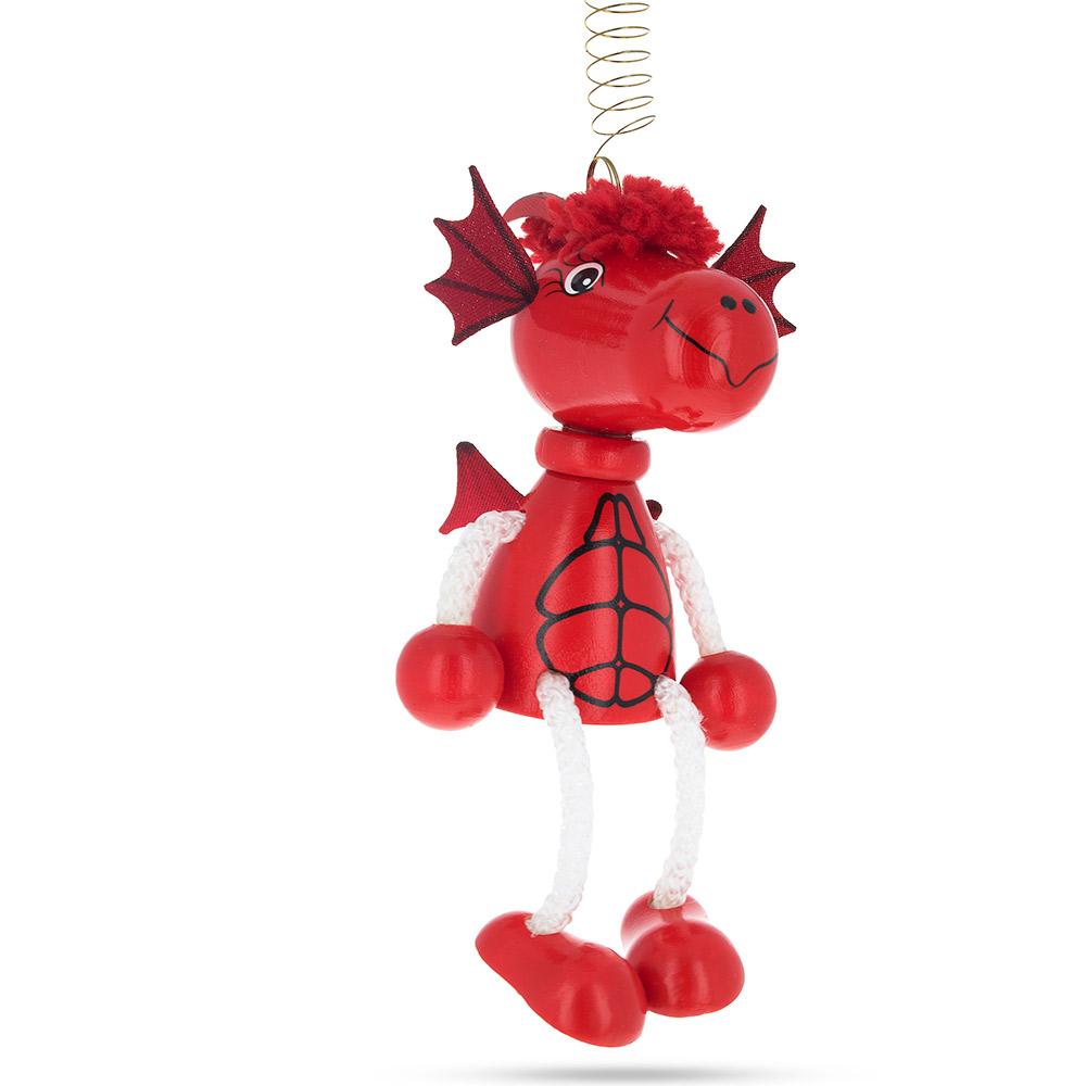 Red Dragon Wooden Doll on a Spring 5.7 Inches in Red color