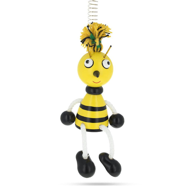 Bee Wooden Doll on a Spring 6 Inches in Yellow color,  shape