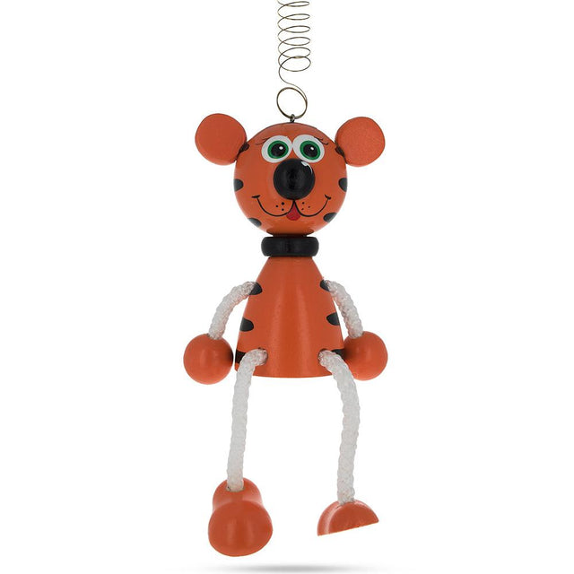 Jumping Tiger Wooden Doll on a Spring 6 Inches in  color