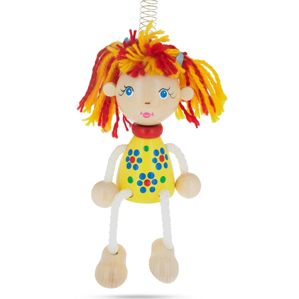 Girl in a Yellow Dress Wooden Doll on a Spring 6.3 Inches in Yellow color