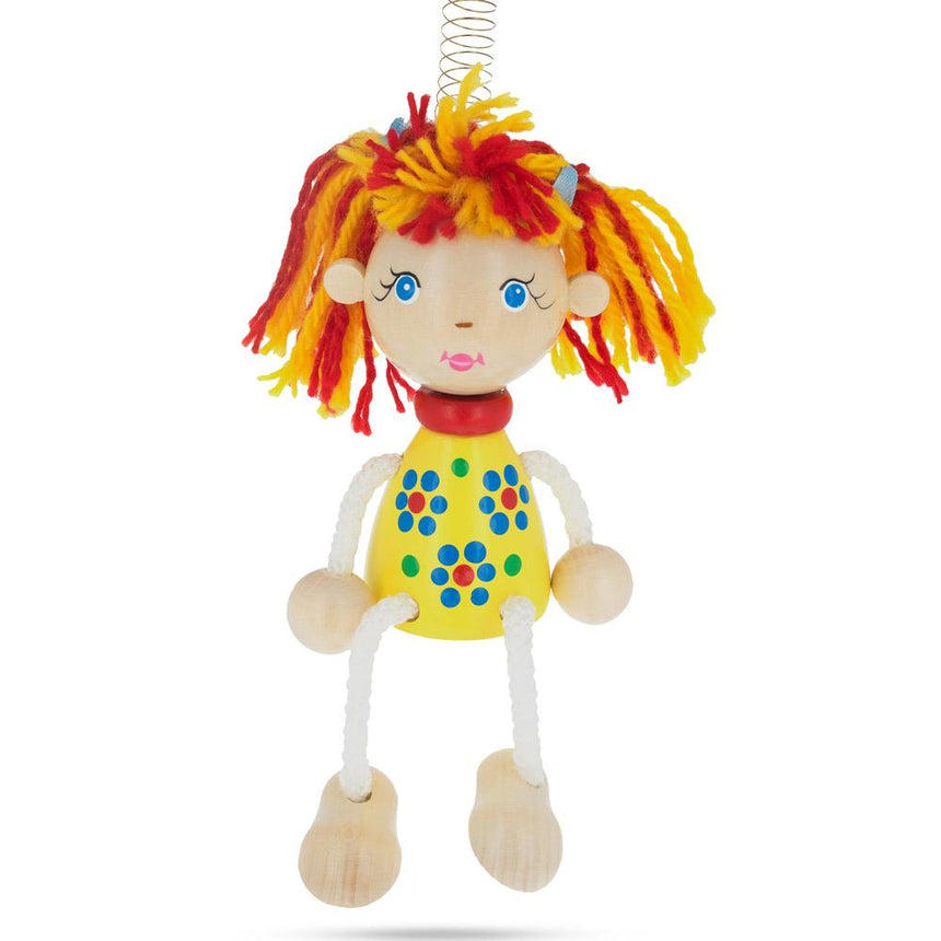 Girl in a Yellow Dress Wooden Doll on a Spring 6.3 Inches in  color