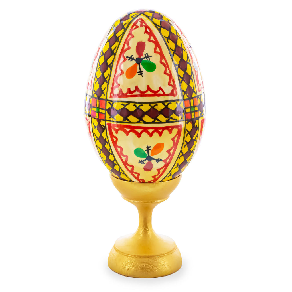 Triangles Hand Painted Wooden Pysanky Easter Egg in Multi color Oval