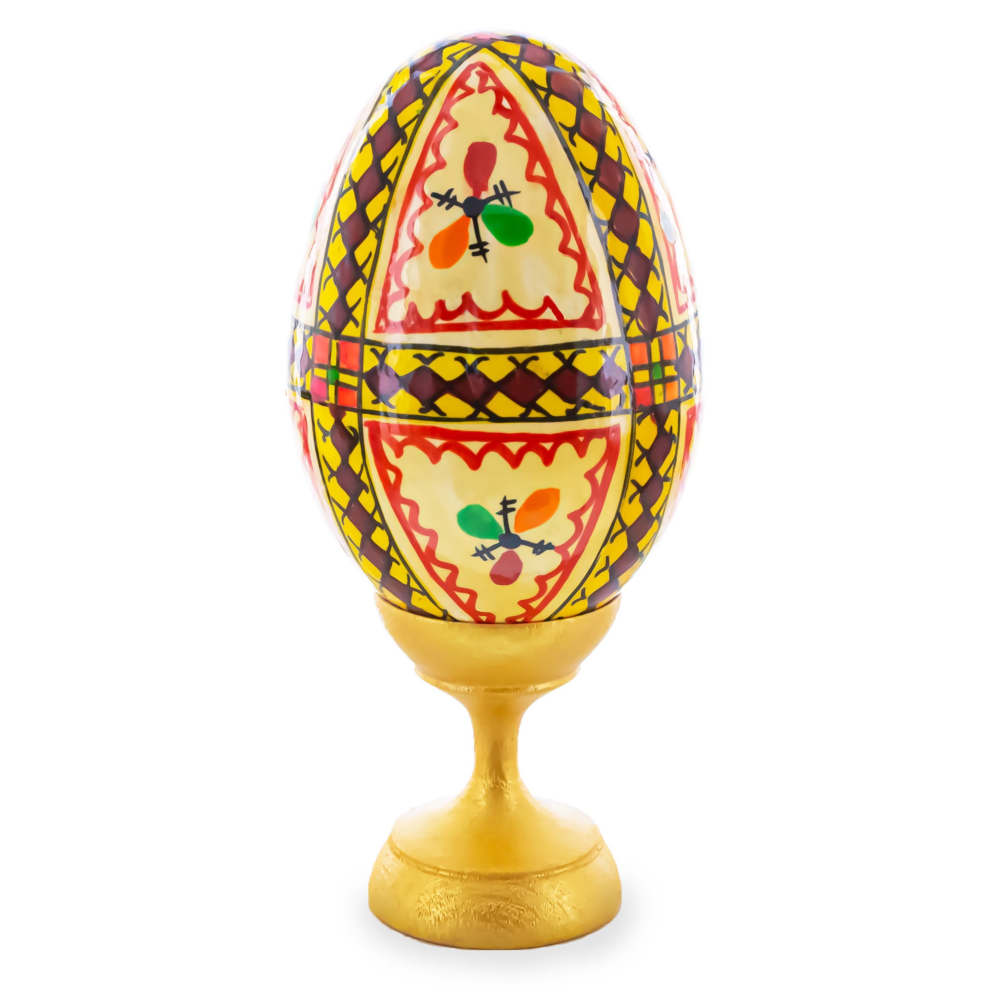 Triangles Hand Painted Wooden Pysanky Easter Egg in Multi color Oval