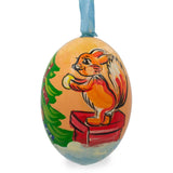 Squirrel Decorating Christmas Tree Wooden Christmas Ornament in Multi color, Oval shape