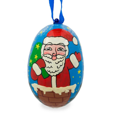 Santa with Bag of Gifts Wooden Christmas Ornament 3 Inches in Multi color, Oval shape