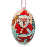 Santa Ringing Bell Wooden Christmas Ornament in Multi color, Oval shape