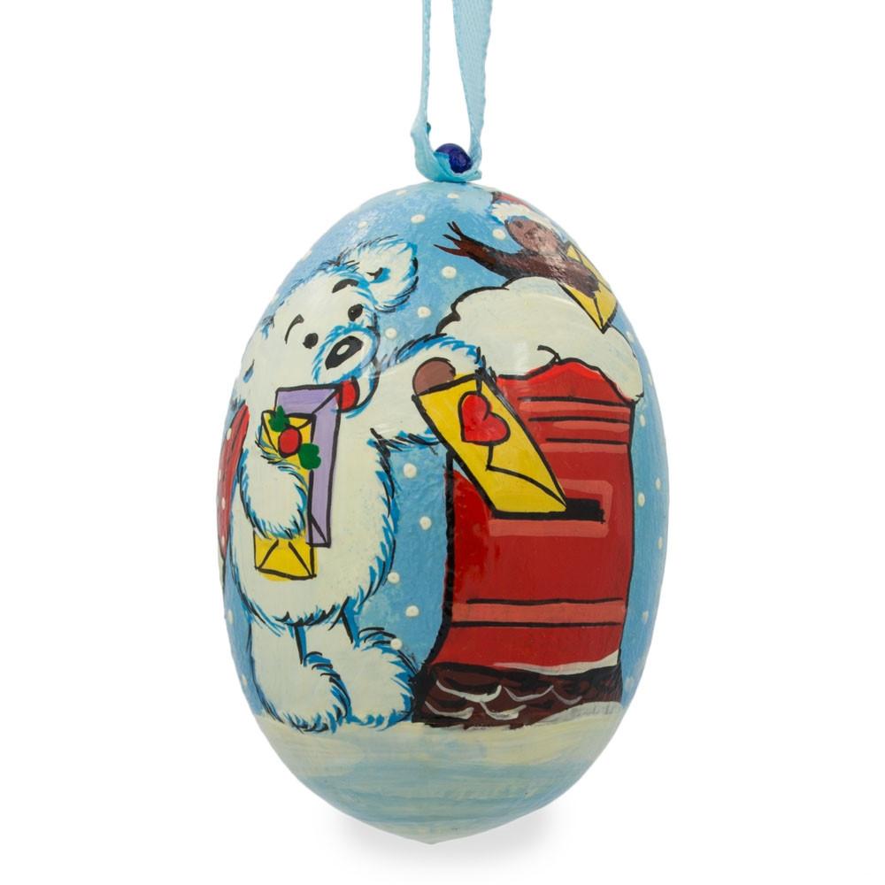 Bear Mailing Christmas List Wooden Christmas Ornament in Multi color, Oval shape