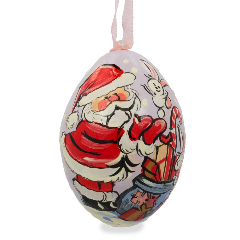Santa and Bunny Wooden Christmas Ornament in Multi color, Oval shape