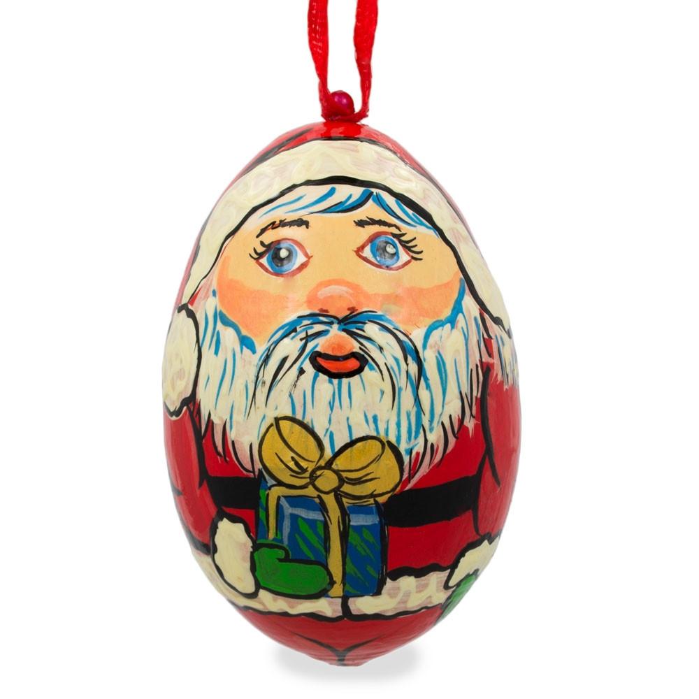 Santa Wooden Christmas Ornament in Red color Oval