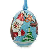 Santa and Reindeer Wooden Christmas Ornament in Multi color, Oval shape
