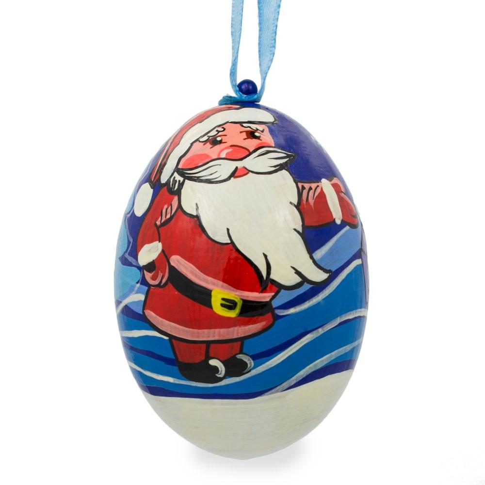 Santa Wooden Christmas Ornament in Multi color, Oval shape