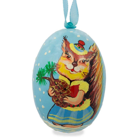 Wood Squirrel Wooden Christmas Ornament in Multi color Oval
