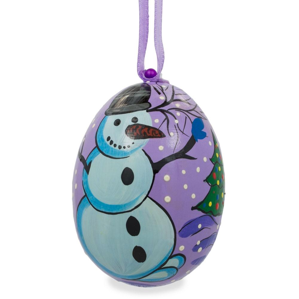 Santa and Snowman Wooden Christmas Ornament in Multi color, Oval shape