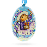 Girl Giving Candy to Squirrel Wooden Christmas Ornament in Multi color Oval