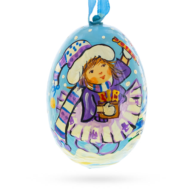 Girl Giving Candy to Squirrel Wooden Christmas Ornament in Multi color Oval