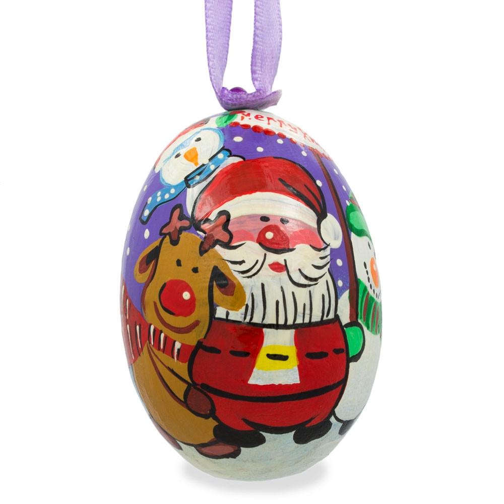 Santa, Snowman and Reindeer Wooden Christmas Ornament in Multi color, Oval shape