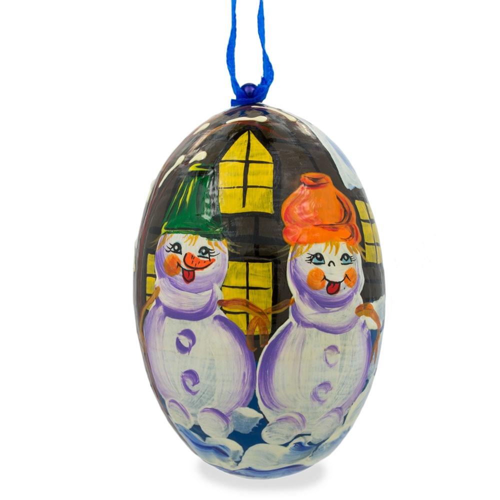Wood Snowman Couple Wooden Christmas Ornament 3 Inches in Multi color Oval