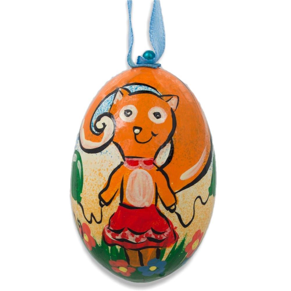 Fox and Ladybugs Animal Wooden Christmas Ornament 3 Inches in Multi color, Oval shape