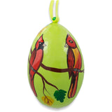 Two Cardinal Birds on Branch Wooden Christmas Ornament 3 Inches in Green color, Oval shape