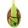 Two Cardinal Birds on Branch Wooden Christmas Ornament 3 Inches in Green color Oval