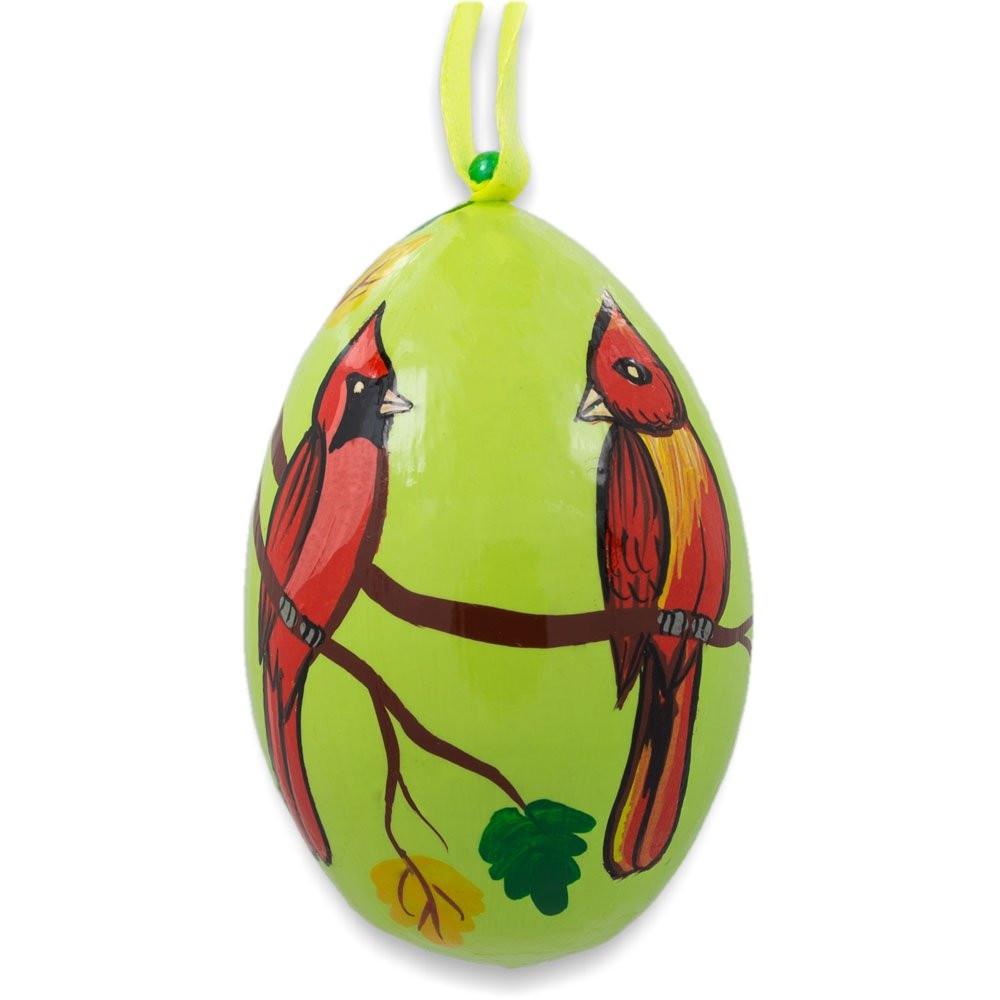 Wood Two Cardinal Birds on Branch Wooden Christmas Ornament 3 Inches in Green color Oval