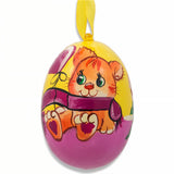 Cat with Balloon and Roses Wooden Christmas Ornament 3 Inches in Multi color Oval