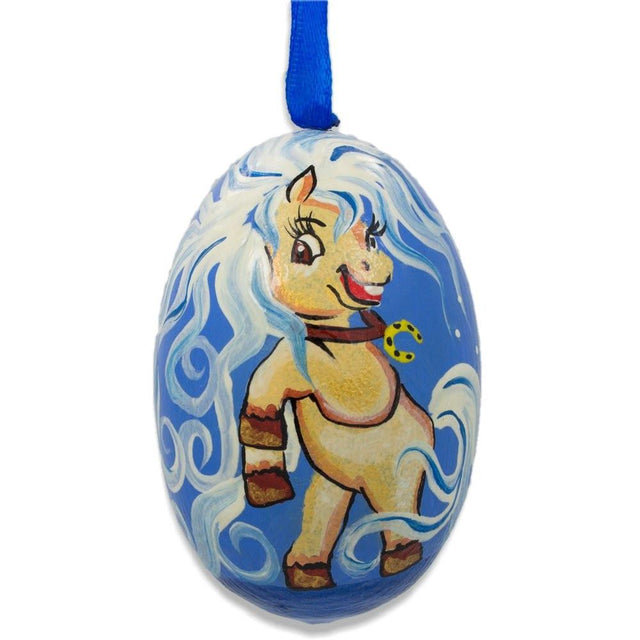 Pony Horse Wooden Christmas Ornament 3 Inches in Multi color, Oval shape
